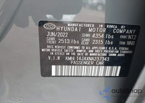 2022 Hyundai Sonata Sel from USA, damaged, VIN KMHL14JAXNA237343